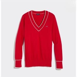 Vineyard Vines Women's V-neck Pullover Sweater Red Cashmere Blend Size XL